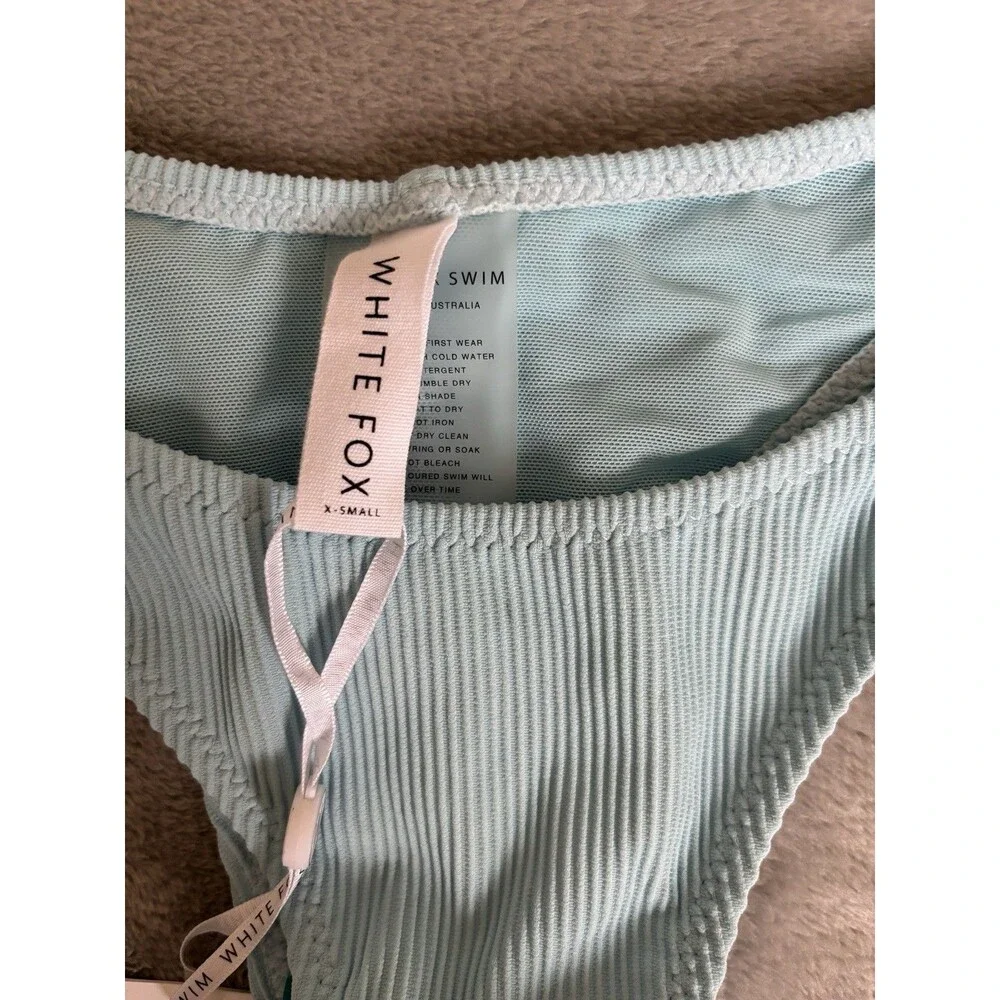 White Fox NWT Blue Swim Ribbed Palm Springs Bikini Top Del Marcos Bottom XS - Picture 5 of 7